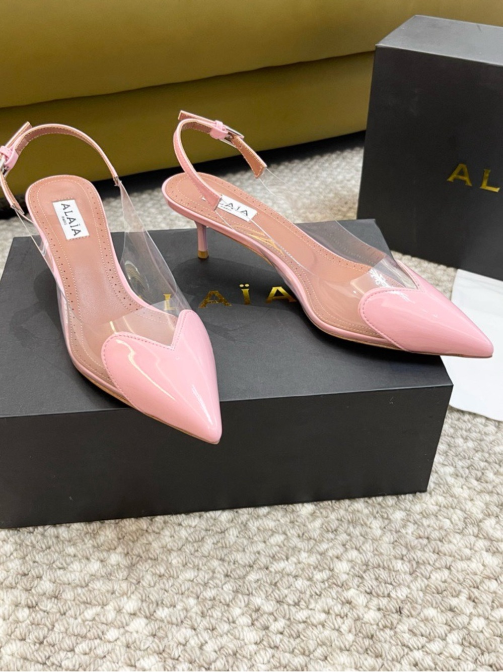 Alaia Pink Patent Pointed Slingback Pumps with Clear Panels